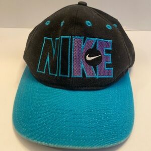 Nike Black and Teal Cap with Purple Logo